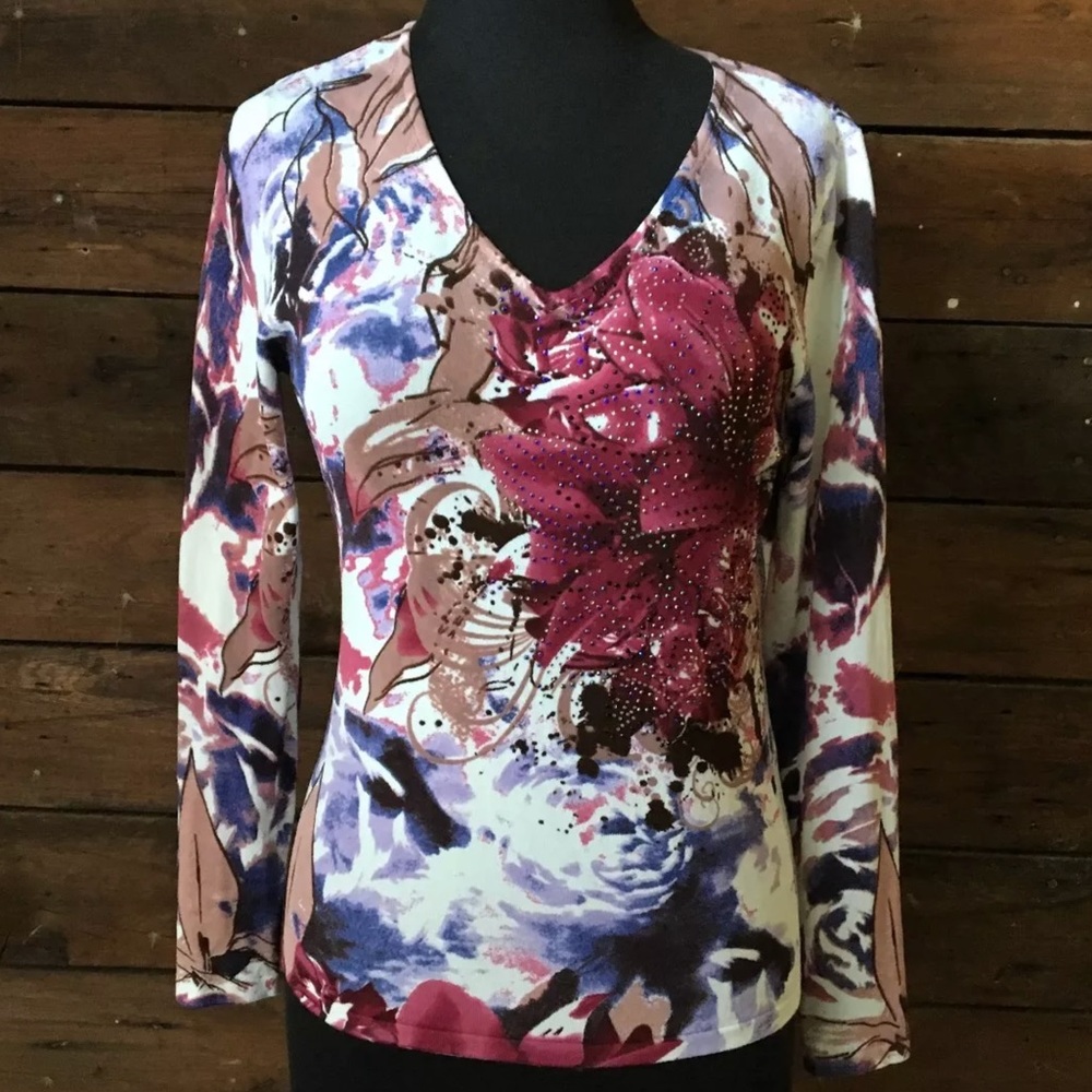 Peck & Peck Knitted Rhinestone Top